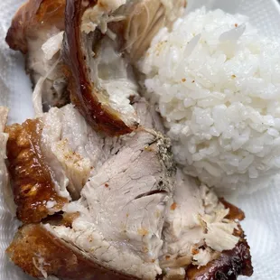 The lechon is so juicy and the skin is nice and crispy. Love the vinegar sauce that comes with it.
