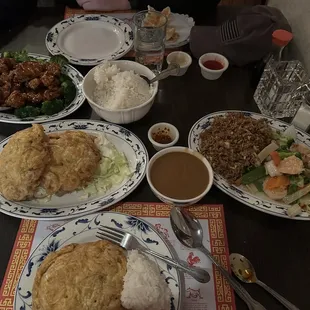 a table full of asian food