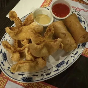 Spicy Crab Rangoon* Vegetable Spring Rolls (1)