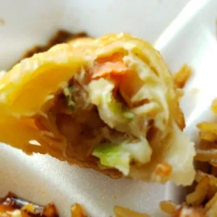 Inside the egg roll.