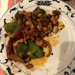 a plate of stir fried food