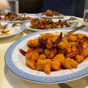 a table full of chinese food