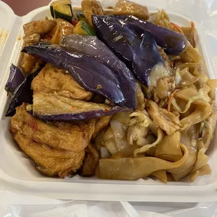 a take out container of food