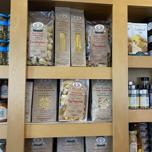 shelves of pasta and other ingredients