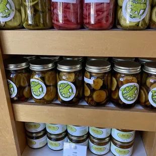 jars of pickles on a shelf