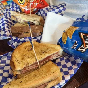 a sandwich and chips