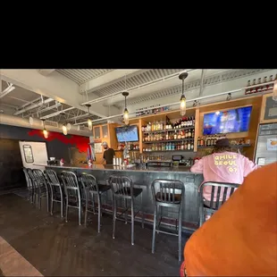 a bar with people sitting at the bar
