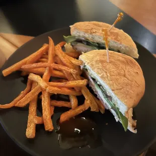 Chicken sandwich and sweet potato fries