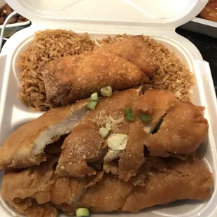 Lunch combo Almond Boneless chicken with fried rice and egg roll