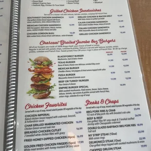 menu and prices