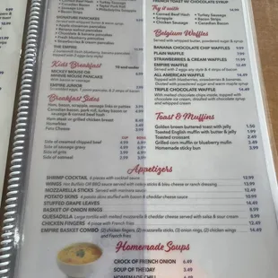 menu and prices