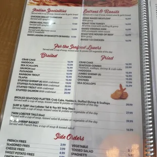 menu and prices