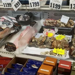 a variety of seafood on display