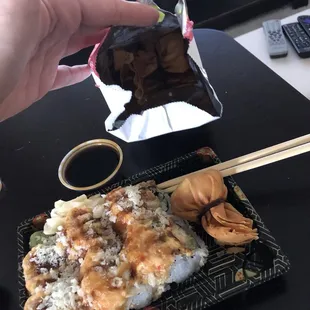 Golden lobster roll and money bag appetizer. So good even tho I got it to go.