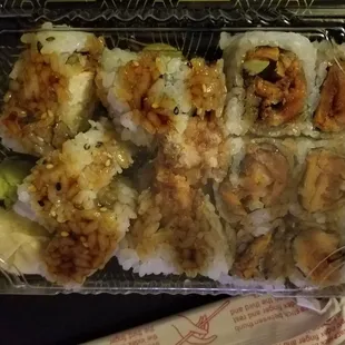 Tempura chicken roll and tempura sweet potato roll