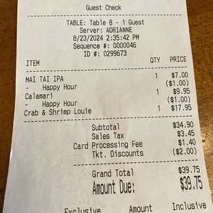 Discount because of the happy hour
