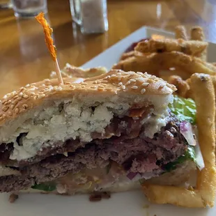 Blue cheese bacon burger