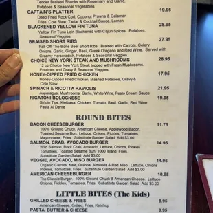 Menu: large bites, round bites, little bites (kid's menu)