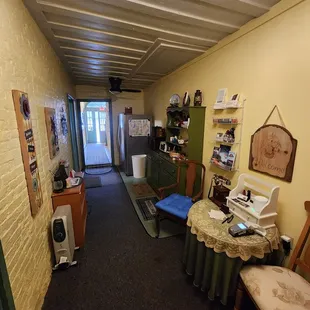 In the lobby, looking back at the front door of the hotel.