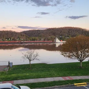 Second floor deck view. A barge was coming by