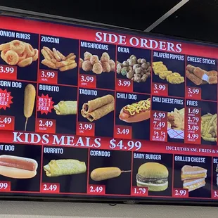 Sides and kids menu
