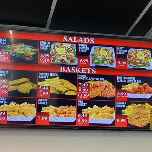 Salads and Baskets menu