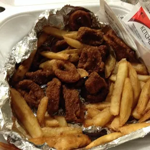 The calamari was so rock hard that it bounced off the granite countertops