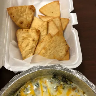 Pita bread and spinach artichoke dip