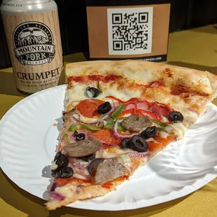Local beer and Teflon Don pizza.