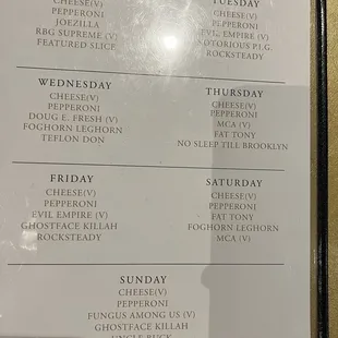 Back side of menu
