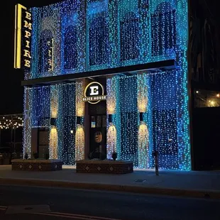blue lights on the facade