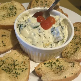 Spinach Artichoke Dip with crostini $13