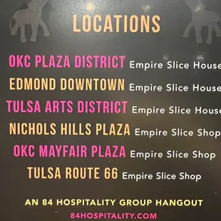 Location throughout the area