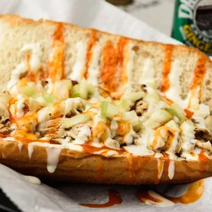 Buffalo Bill: Boar&apos;s Head Buffalo Chicken grilled with diced celery topped with Jalapeño Pepper Jack, Hot Sauce and Ranch