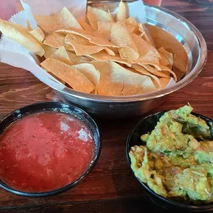 Chips and salsa with home made guacamole