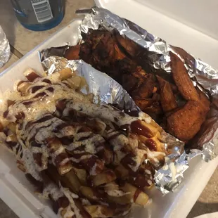 Redipped wings and VJ fries