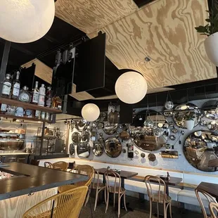 a view of a restaurant counter
