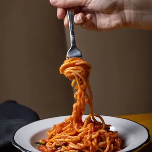 Arrabbiata with garlic, chilies, and zinfandel vinegar