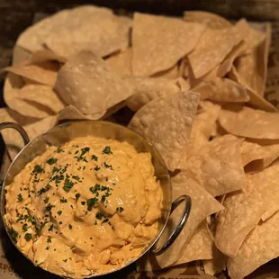 Crab and shrimp buffalo dip. The dip is served good with just enough spice.