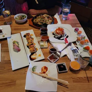 Lava roll, kabuki roll, lobster roll, chicken teriyaki.