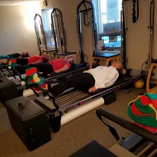 Footwork with elf hats to keep feet warm.