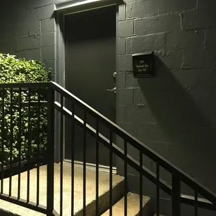 New front door before signage. Ste 120, accessible from the parking lot off of National in the curve from Given Ave--in the Warehouse Block!