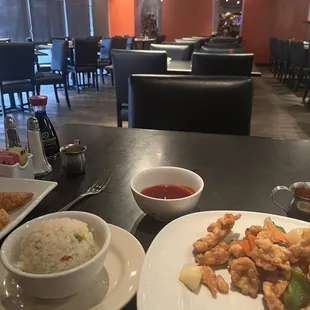 a plate of food and a bowl of soup