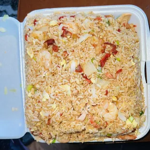 shrimp fried rice in a container