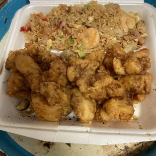 Have no idea what the dark stuff drizzled on the shrimp is assuming soy sauce it&apos;s salty as hell and inedible.