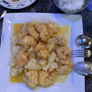 Delicious pineapple shrimp.