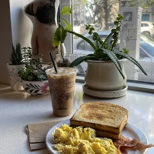 Egg scramble and toast for here!