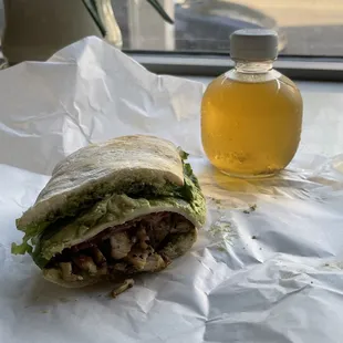 Chicken pesto and apple juice