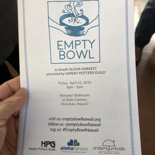 2019 Empty Bowl  @ Dole Cannery Pomaika'i Ballroom pamphlet 1/6
