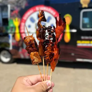 Pig stomach, pig ears, chicken intestines, and chicken feet.